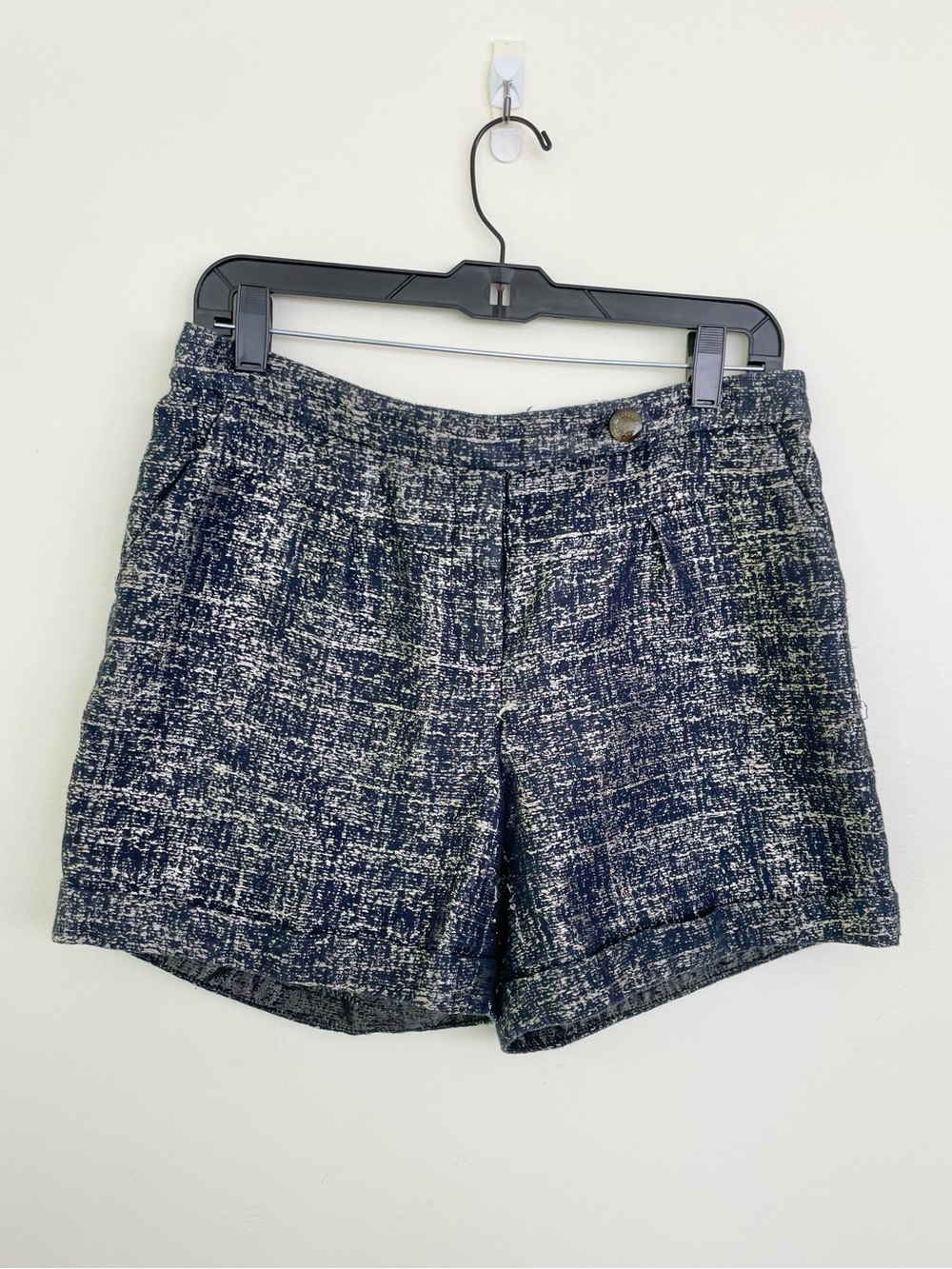 Anthropologie Coquille Metallic Shimmer Shorts size 8 Cotton Blend Navy Blue